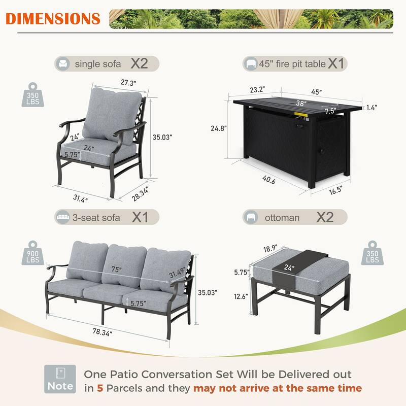 MAISON ARTS Outdoor Sofa Set 4/6-Piece Patio Conversation Set with 45'' Gas Fire Pit Table