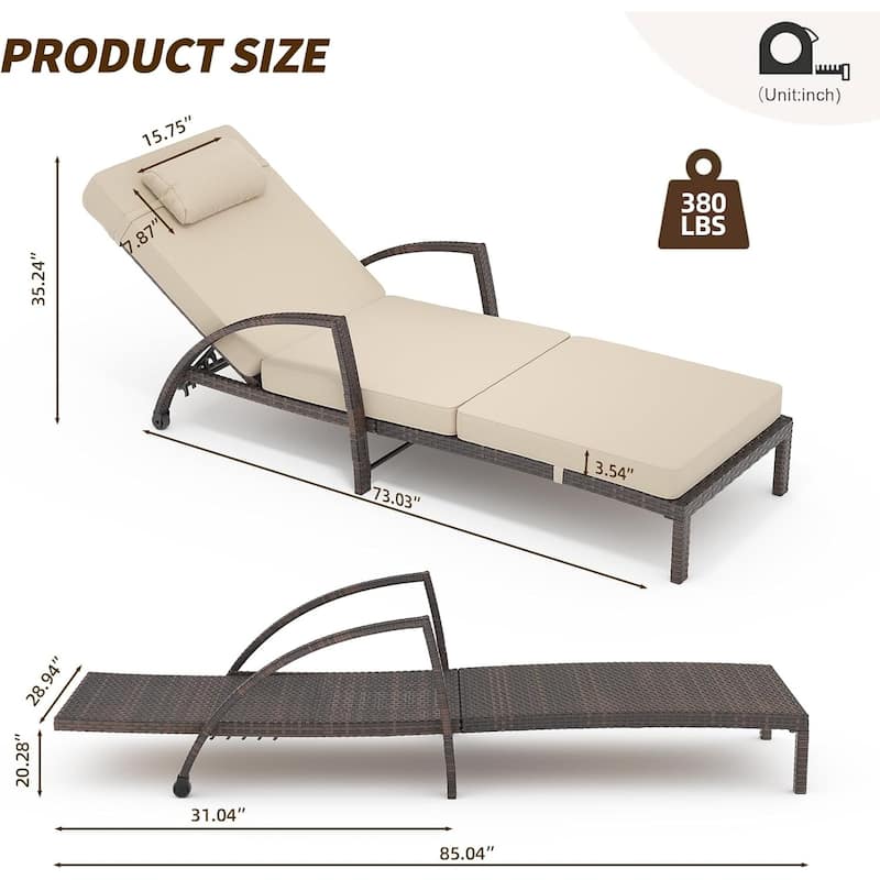 Outdoor Chaise Lounge Set of 2, PE Rattan Wicker