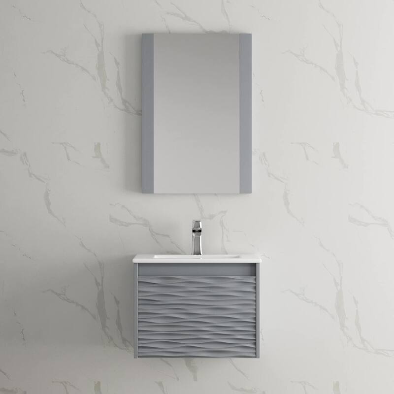 Blossom Floating Bathroom Vanity with Sink & Mirror Metal Grey