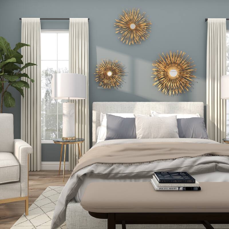 Metal Sunburst 3D Looped Home Wall Decor with Mirror Accent - Set of 3 Gold or Silver - Roche River Decor