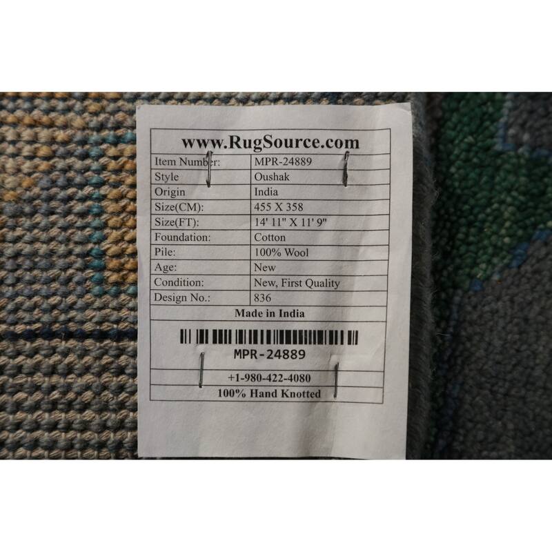 Gray Floral Oushak Indian Large Rug Handmade Wool Carpet - 11'9" x 14'11"
