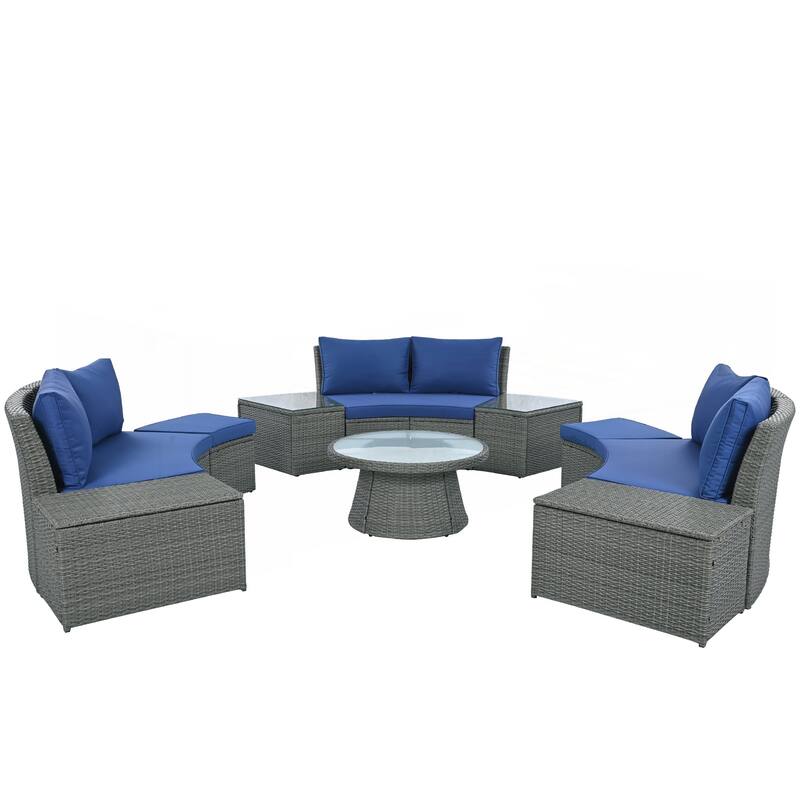 10-Piece Outdoor Sectional Half Round Patio Rattan Sofa Set