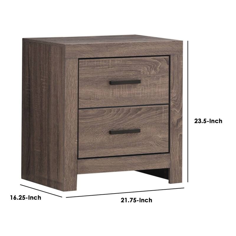 Brown 2 Drawer 21.75 in. W Nightstand with Sturdy Drawer Pulls
