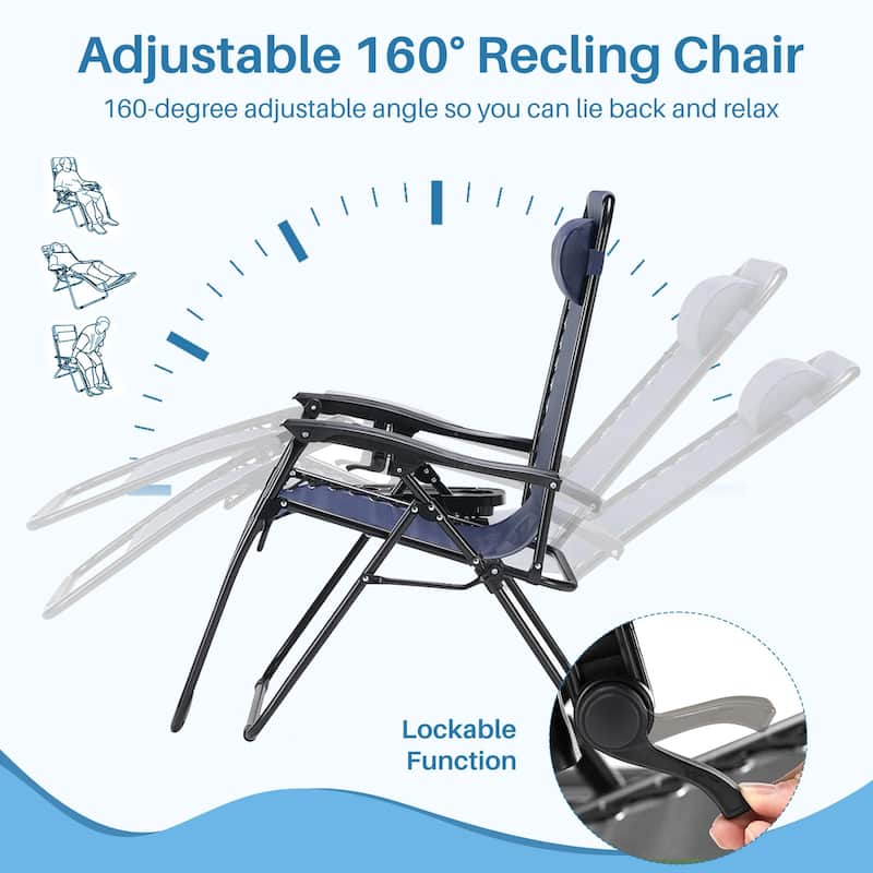 Set of 2 Zero Gravity Recliner Lounge Chairs with Cup Holders, Folding Patio Camping Beach Chairs for Outdoor Relaxation