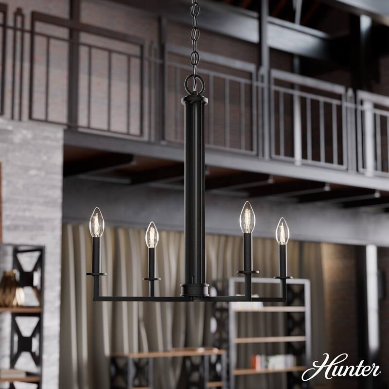 Hunter Bearden Chandelier - Entry, Dining Room, Kitchen Island - Transitional, Industrial, Contemporary, Candle - 4 Light - 24" - Natural Iron