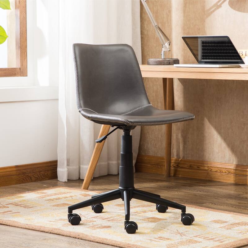 Gray Vanity Chair Office Chair with Adjustable Height, Leather Visitor Chairs Executive Chairs with Wheels - Gray