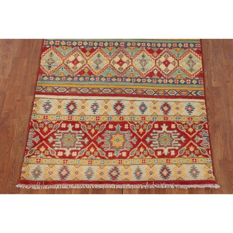 Striped Kazak Accent Rug Hand-Knotted Wool Carpet - 3'2" x 5'0"