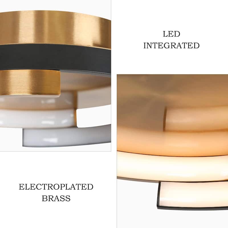 Modern 1-Light LED Integrated Metal Black Gold Drum Flush Mount Ceiling Lights - 12" D x 3.5" H