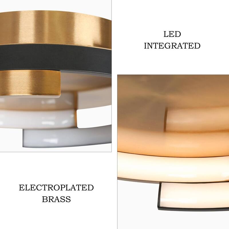 Modern 1-Light LED Metal Black Gold Drum Flush Mount Ceiling Lights - 12" D x 3.5" H