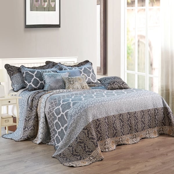 slide 2 of 25, Serenta 9-pc. Cal King Printed Striped Cotton Blend Bed Coverlet Set floral medalion