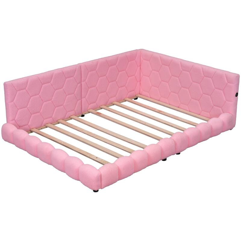 Roomfitters Full Upholstered Platform Bed with USB Charging Station and Accent Headboard Design
