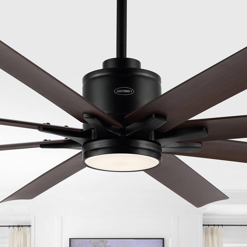 Miranda 66" 1-Light Contemporary Iron Mobile-App/Remote-Controlled 6-Speed Ceiling Fan with Integrated LED Light by JONATHAN Y - Black/Brown