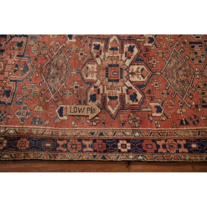 Geometric Heriz Persian Vintage Runner Rug Hand-Knotted Wool Carpet - 3'3"x 11'2"
