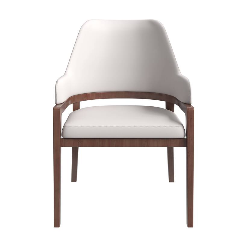Ethora Leather Dining Chair with Curved Open Back and Rubberwood Legs Set of 4