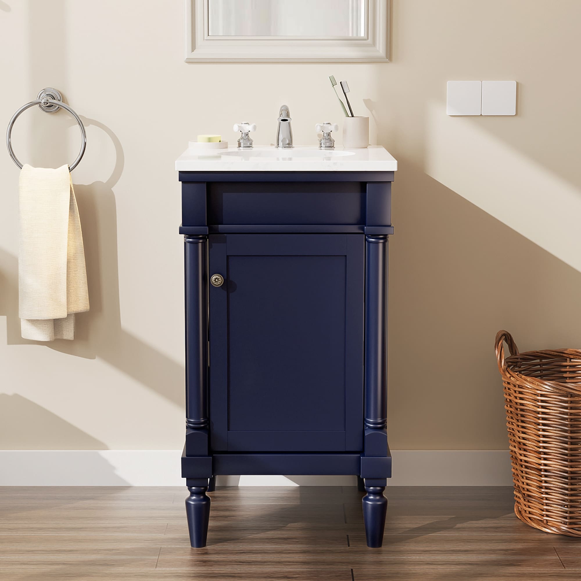 19-Inch Vintage Solid Wood Bathroom Vanity with Sink Legs Assembly Required