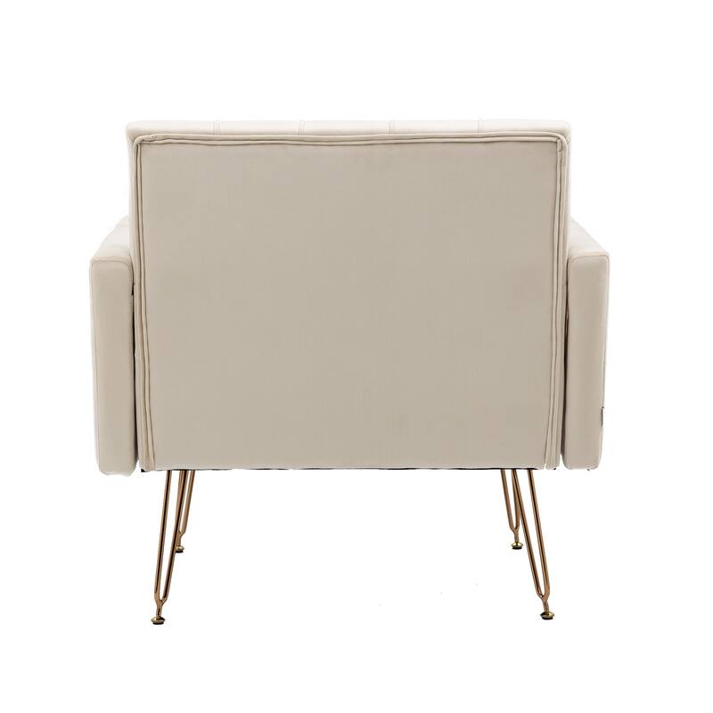 Velvet Upholstered Armchair Single Sofa Modern Tufted Reading Chairs Gold Metal Leg Wingback Chairs for Living Room Bedroom