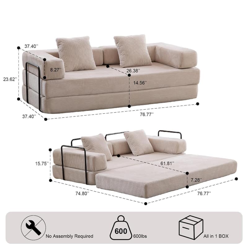 Floor Couch,Compression Sofa,Convertible Floor Sofa Bed-with Pillow Back Support Armrest,Comfy Futon Couch Lounge Sleeper Bed