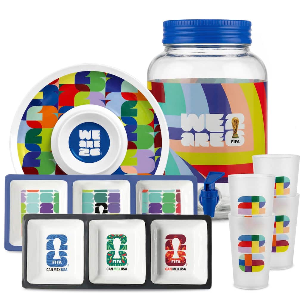 FIFA World Cup Plastic Beverage Set 1.4 Gallon Holds 4 Cups - 10.55" H x 7" L x 7" W