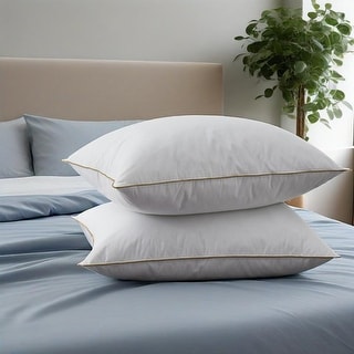 2 Pack Medium Goose Feather Down Bed Pillows with Soft Cotton Cover - White