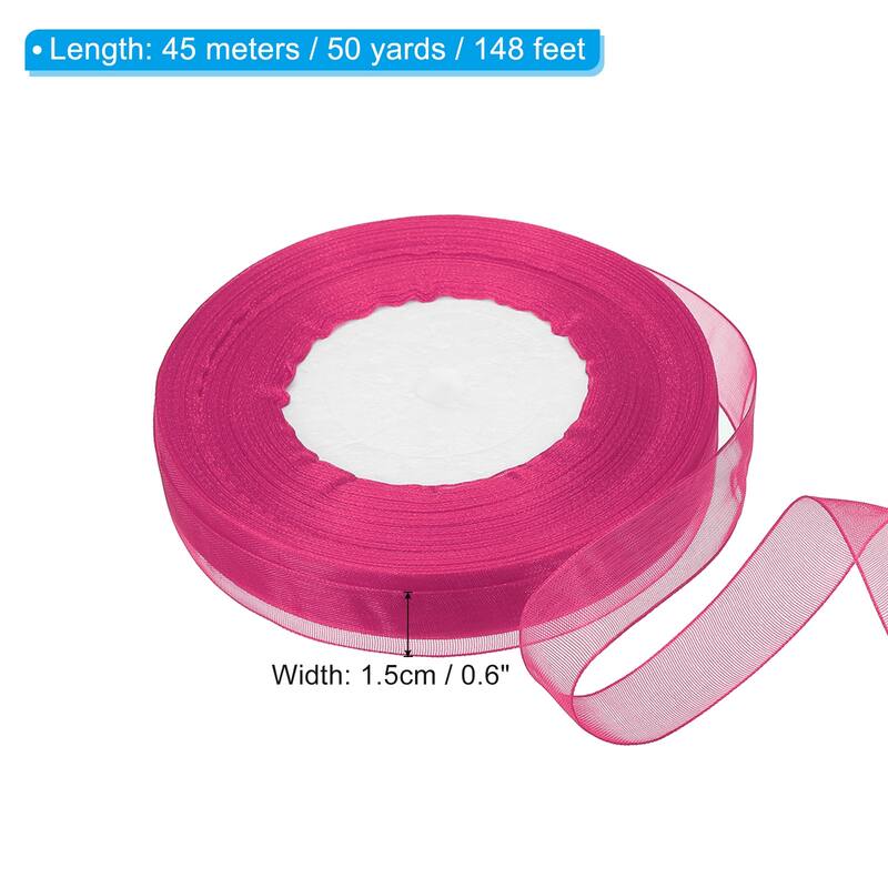 0.6 Inch x 50 Yard Organza Ribbon, Gift Wrapping Ribbon for Bouquet - Rose Red