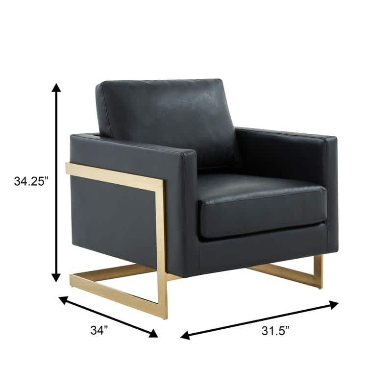 Lincoln Modern Boxy Design Leather Accent Armchair With Gold Frame Modern Single Seater Sofa for Living Room and Bedroom - 34"