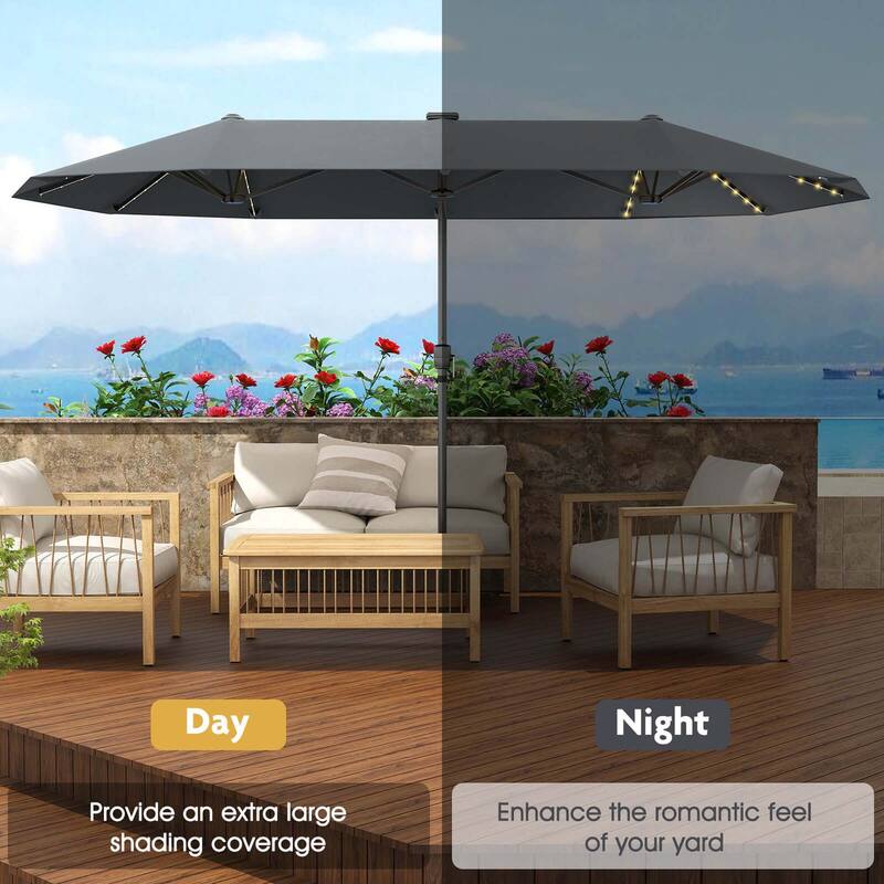 Costway 13 FT Large Patio Umbrella with LED Solar Lights Crank Handle