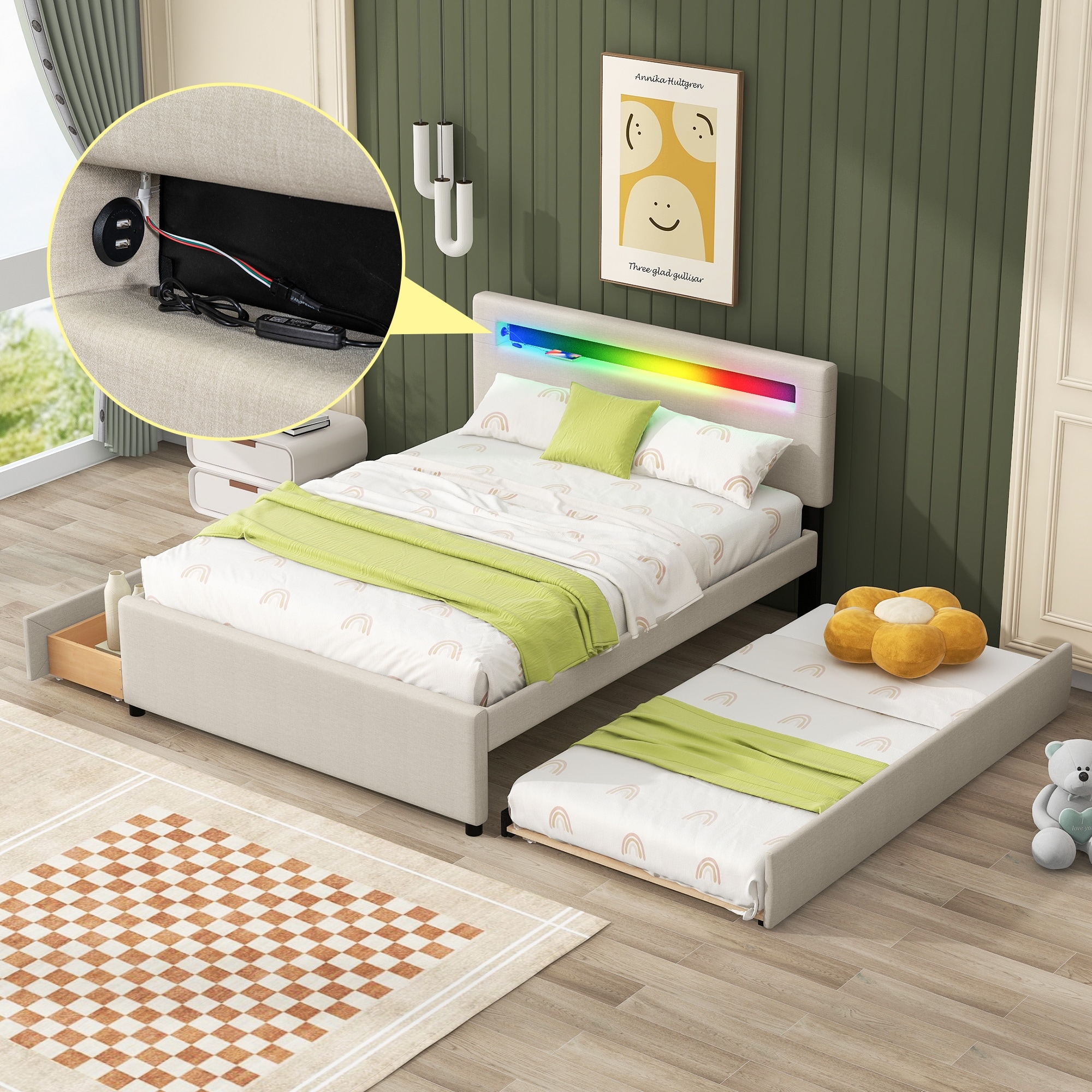 Queen bed frame store with full trundle