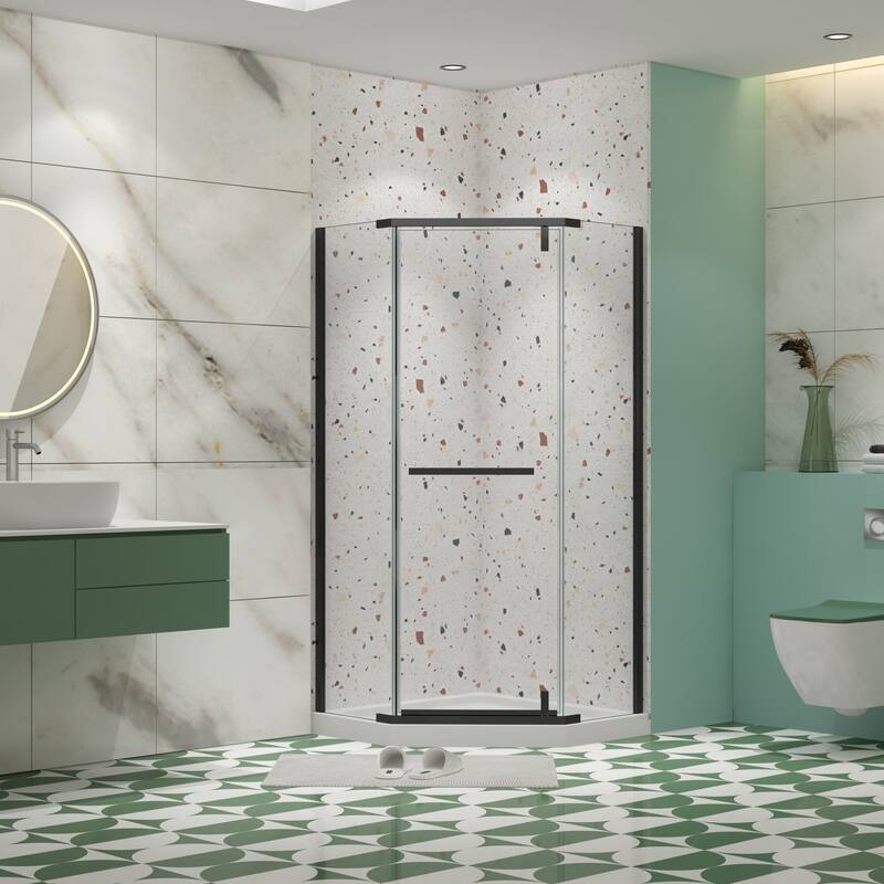 34.75" W x 72" H Aluminum Frameless Shower Enclosure - Matte Black