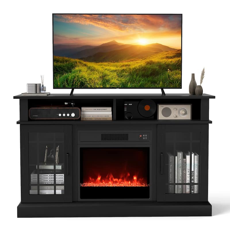 MDF Fireplace TV Stand with RGB LED, Remote and Storage - 48" L x 16" W x 29" H