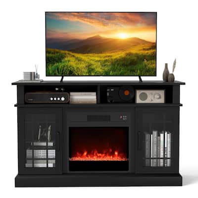 MDF Fireplace TV Stand with RGB LED, Remote and Storage - 48" L x 16" W x 29" H