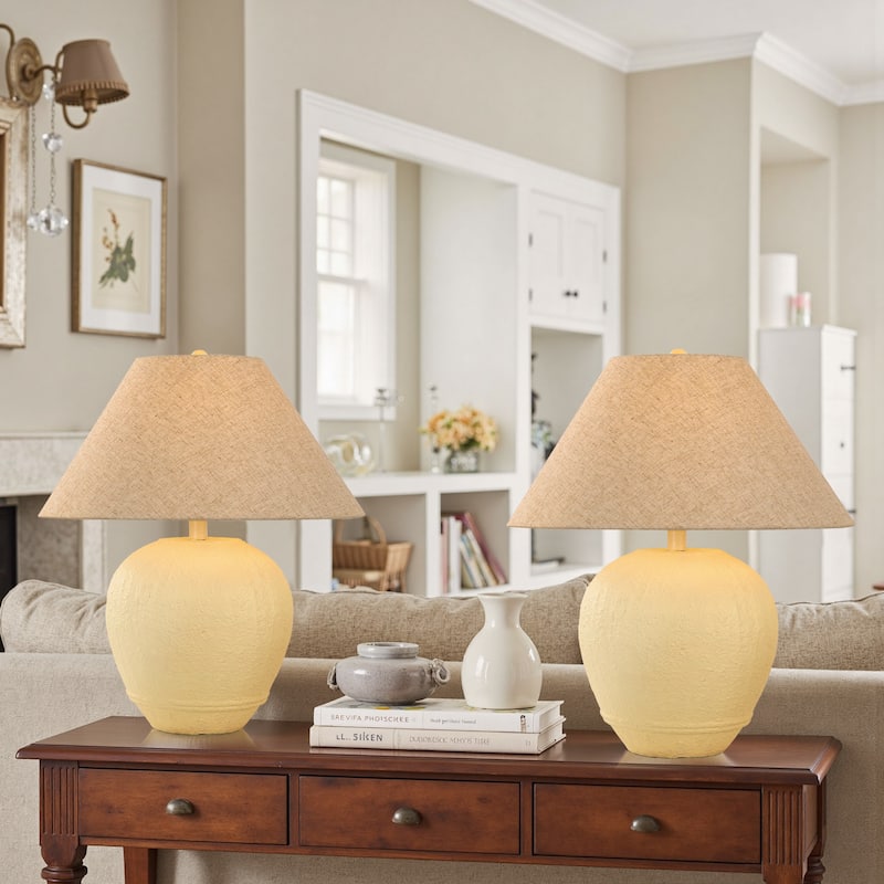 Ceramic Table Lamp with Linen Shade - 18.1"W x18.1"Dx21.2"H - Cream 2 Pack