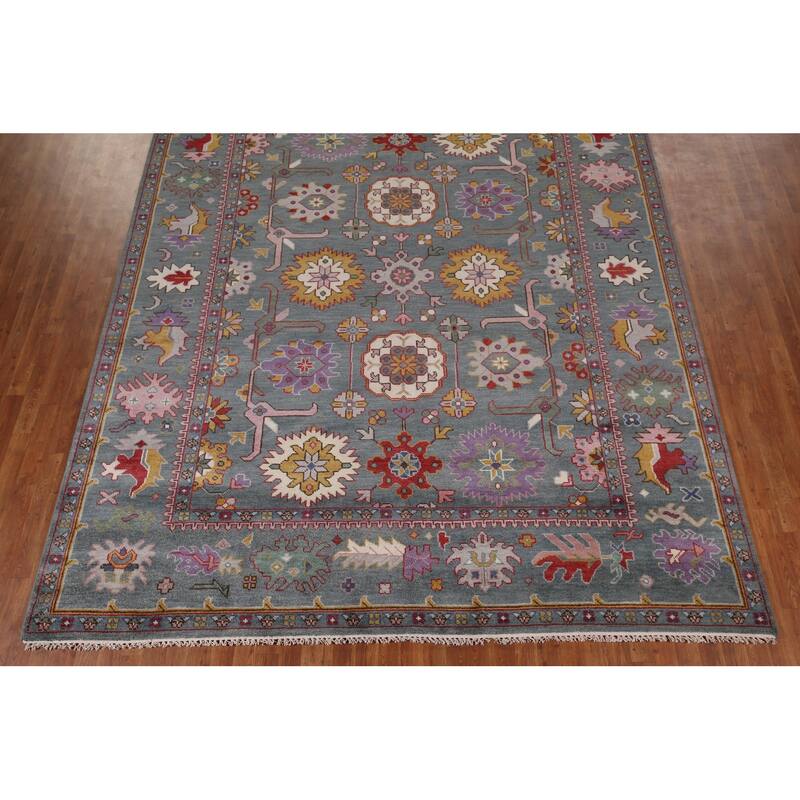 All-Over Gray Oushak Oriental Area Rug Handmade Wool Carpet - 9'3" x 11'7"