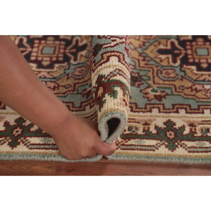 Geometric Heriz Serapi Runner Rug Handmade Blue Wool Carpet - 2'6"x 9'9"