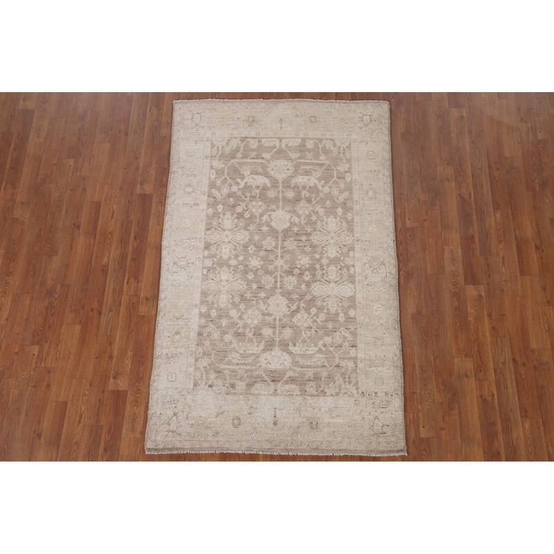 Hand Knotted Oriental 100% Wool Carpet Transitional All-Over Brown Oushak Area Rug - 6' 0'' X 3' 7''