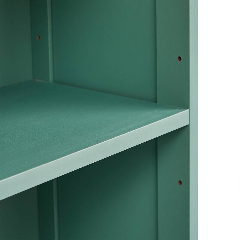 Bathroom Storage Cabinet with Drawer, Open Shelves and Adjustable Shelf, Tall Cabinet with Curved Line Top and Bottom Pane