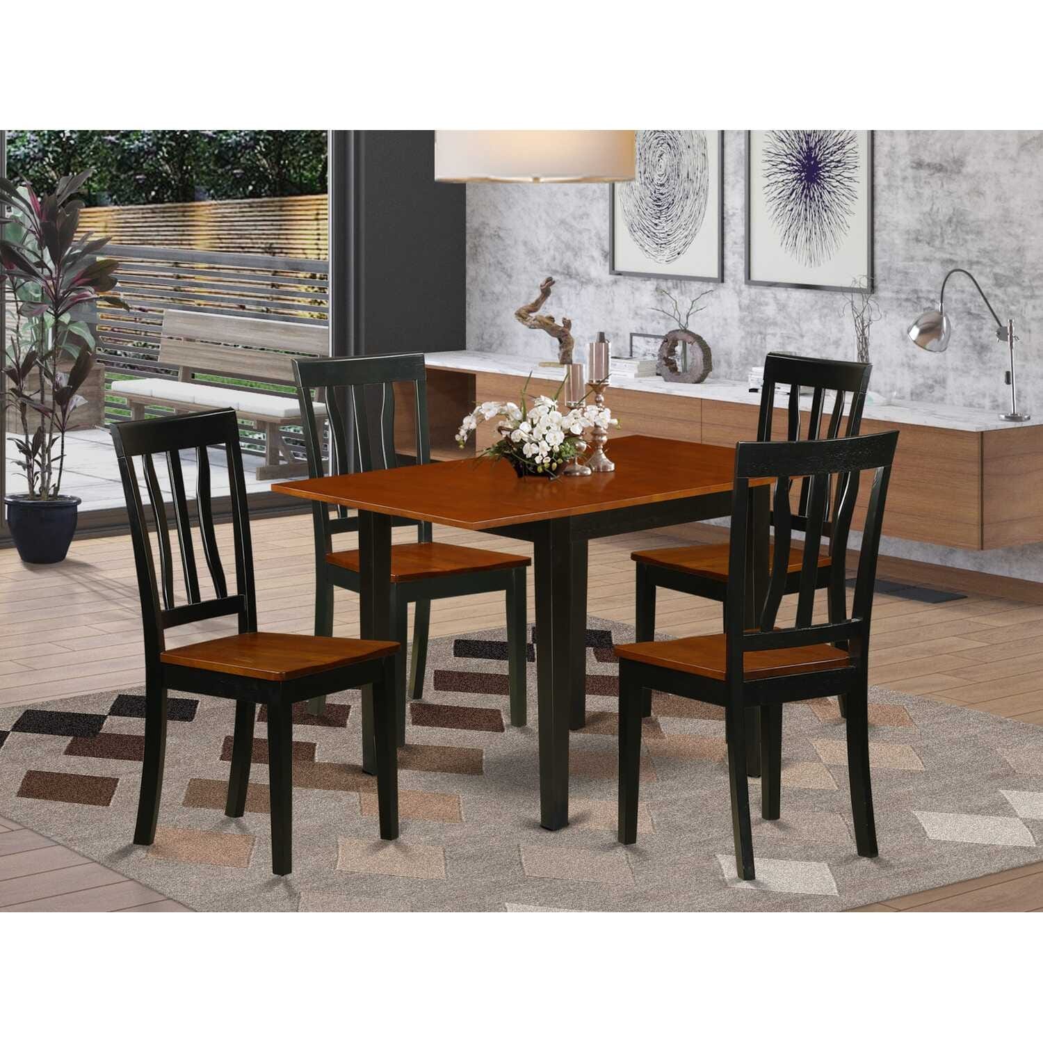 5-Piece Black and Cherry Finish Solid Wood Top-Dining Room Set-Seats 4