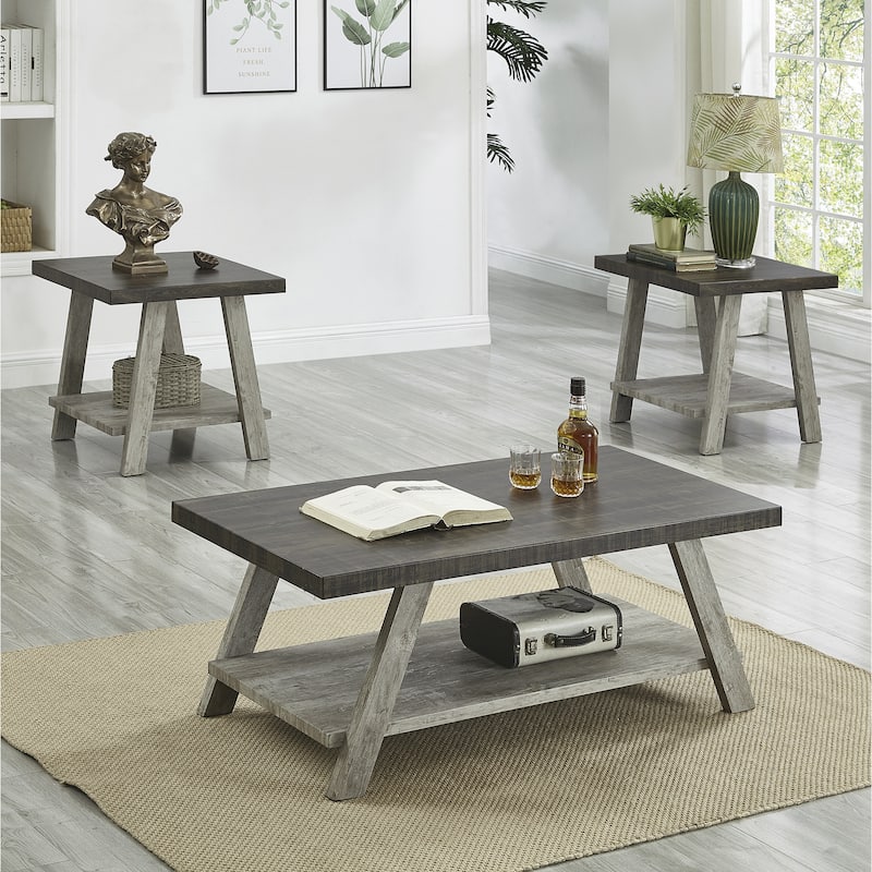 Roundhill Furniture Athens Contemporary 3-pc. Replicated Wood Shelf Table Set - Walnut