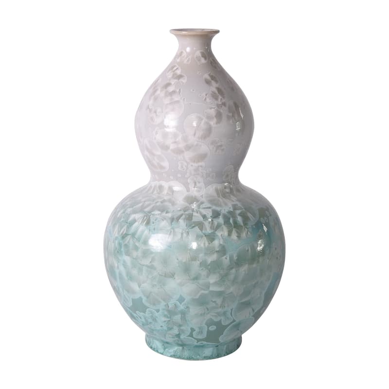 White Green Crystal Shell Gourd Vase - 10x10x17