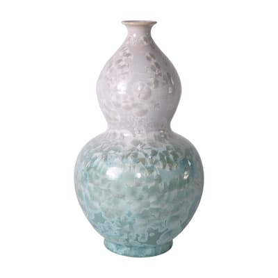 White Green Crystal Shell Gourd Vase - 10x10x17