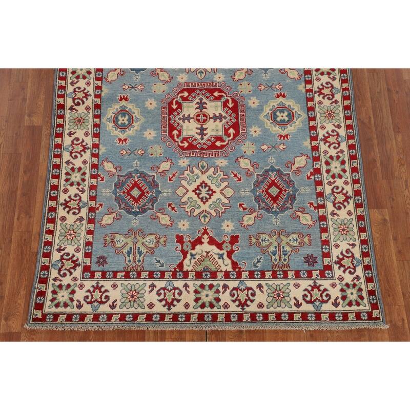 Light Blue Traditional Kazak Oriental Rug Hand-Knotted Wool Carpet - 4'9" x 6'10"