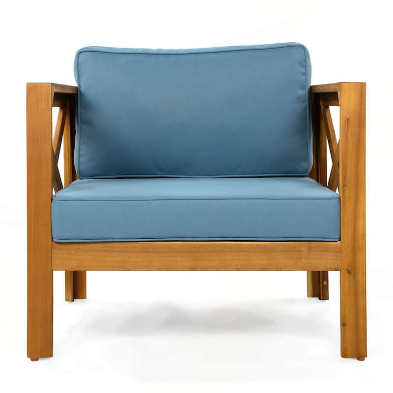 Outdoor Acacia Wood Club Wooden Armchair with Cushions Set of 2