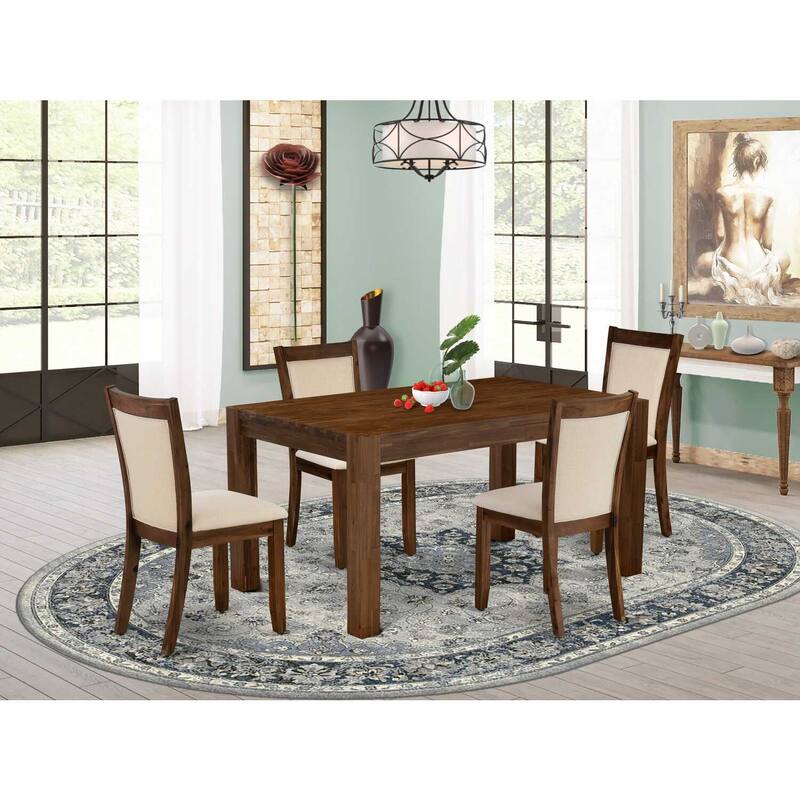 5-Piece Natural Brown Finish Solid Wood Top-Upholstered Dining Room Set with High Back-Seats 4