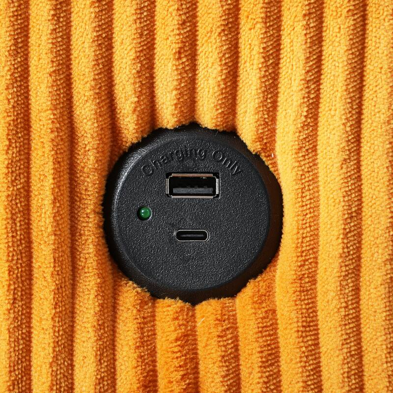 Roomfitters Oversized Chaise Lounge Chair with Storage Ottoman and Built-in USB Charging Port, Corduroy Sleeper Couch