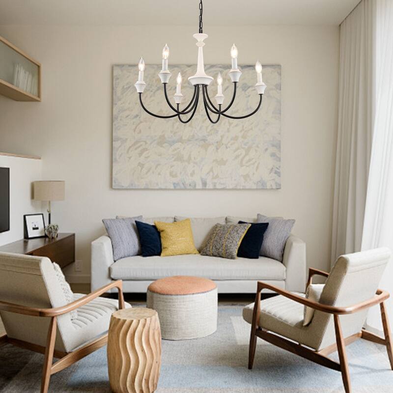 6-Light Modern Chandelier , Farmhouse Candle Chandelier for Dining Room Living Room Bedroom Kitchen - W24.4"x H15.55"