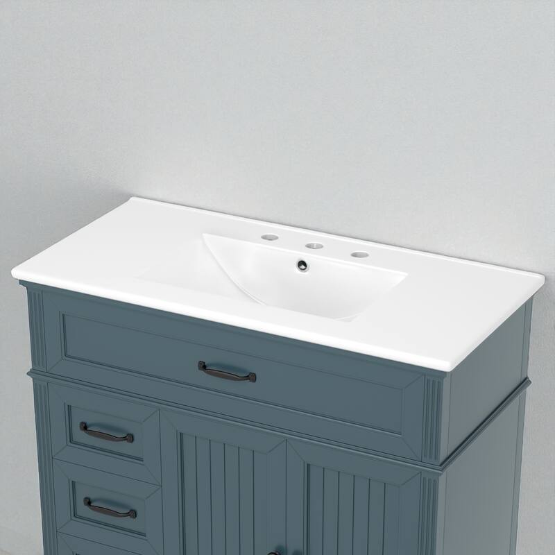 36" Blue Bathroom Vanity with Ceramic Sink, Freestanding Cabinet with Drawers and Solid Wood Frame