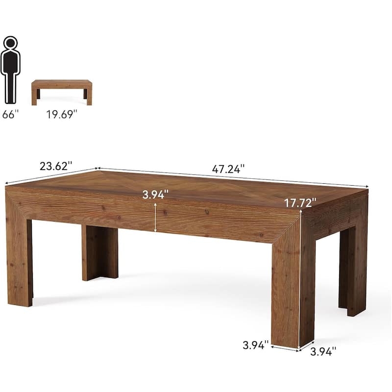 Rectangular Coffee Table, 47-Inch Solid Wood Living Room Coffee Table - 47.2" L × 23.62" W × 17.7" H