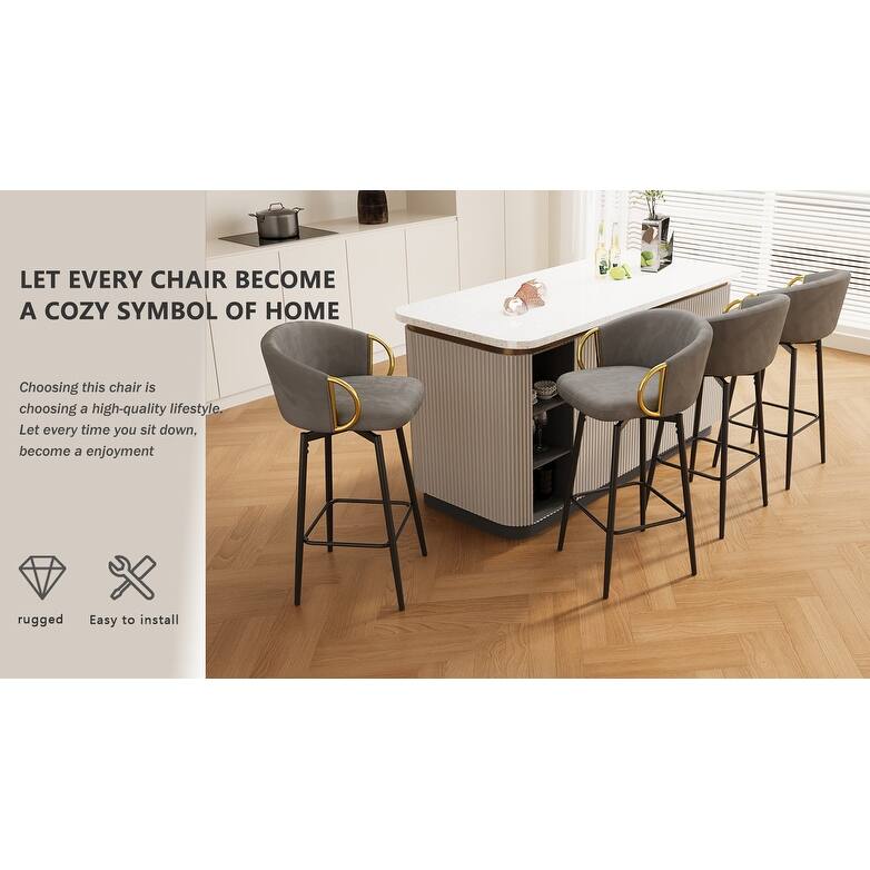 30 Inch Dining Chairs Set Of 4 Modern Style 360°Swivel Bar Chairs With Simple Design