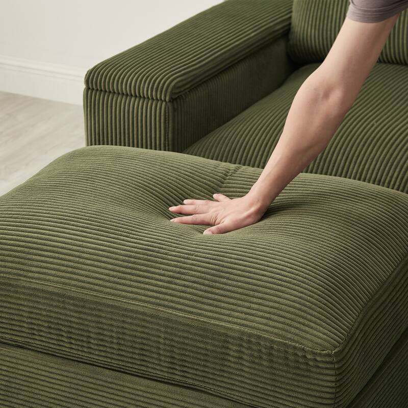 122" Corduroy U-Shaped Sleeper Sectional Sofa with Ottomans & Storage