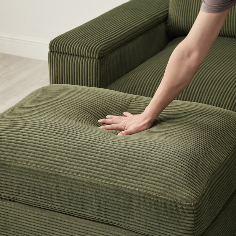 U-Shaped Sectional Sofa with 2 Movable Ottomans, Comfy Corduroy Upholstered 4 Seater Sofa, Lounge Sofa with Storage Armrests