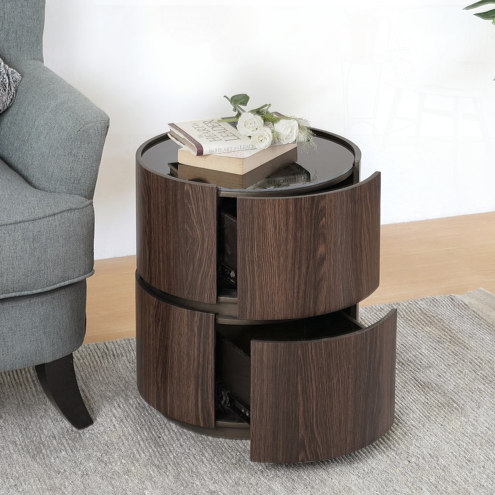 Round Storage 2-Drawers NightStand